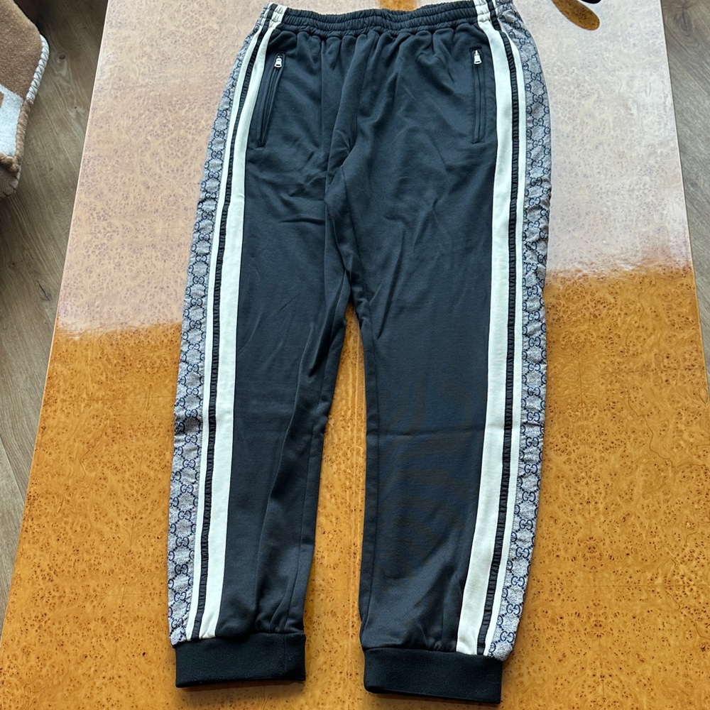 Gucci Black and White Joggers with Patterned Stripes